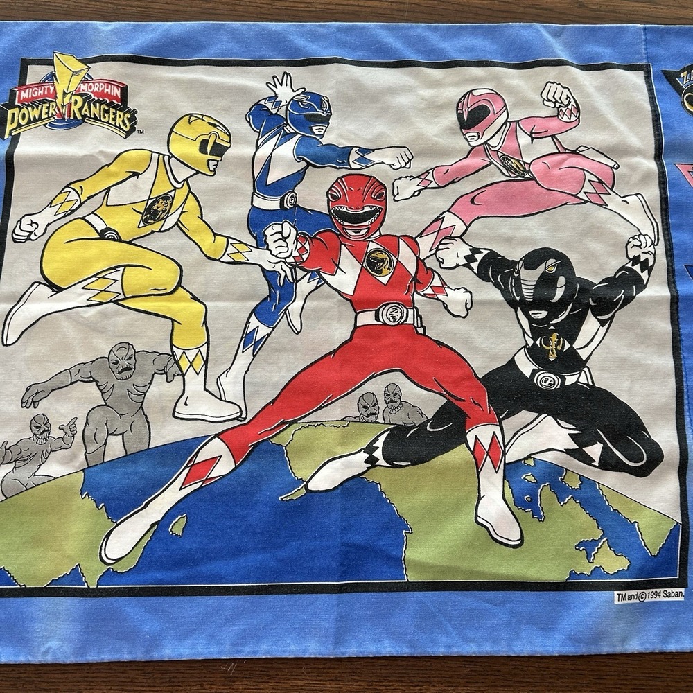 Mighty Morphin Power Rangers Pillow Case 1994 Standard Size Vintage Saban